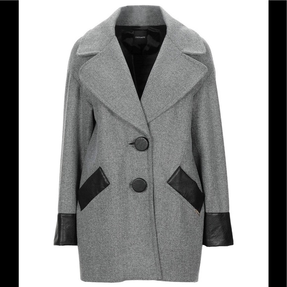 CRISTINAEFFE Gray Faux Leather Trim Wool Blend Jacket Size 42/6 - Picture 1 of 13